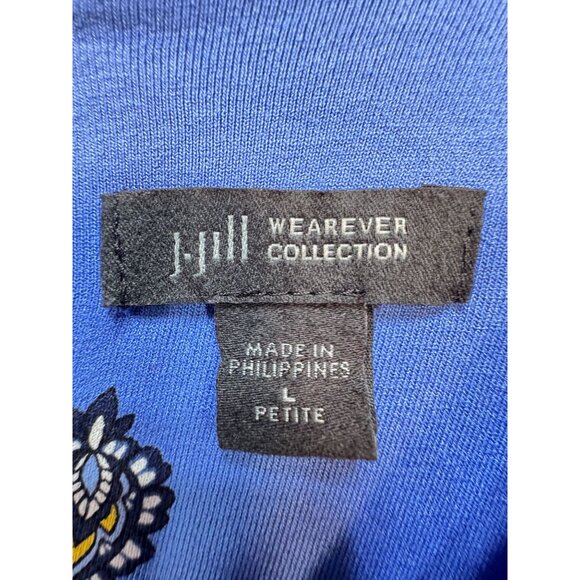 J.Jill Wearever Collection Womens Tunic Blouse Top Sze L Petite Blue Floral Boho - Picture 3 of 9